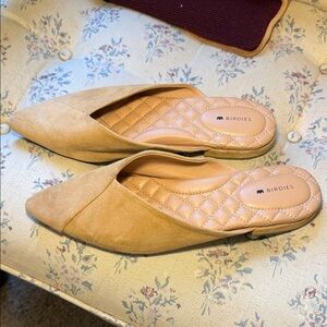 Birdies Tan Suede Pointed Backless Mules
